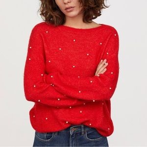 H&M Red Pearl Sweater | Size L
